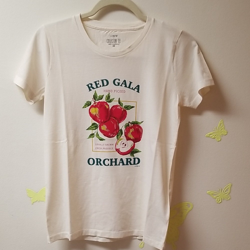 J. Crew Collectors Tee Cream T-Shirt with Red Gala Orchard Print XS New
